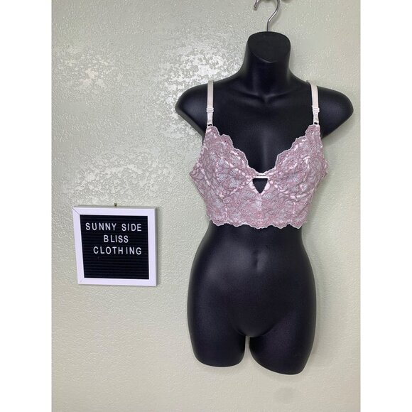 Free People Pink & White Lace Adjustable Bralette Lingerie Top Size Medium - Picture 1 of 11
